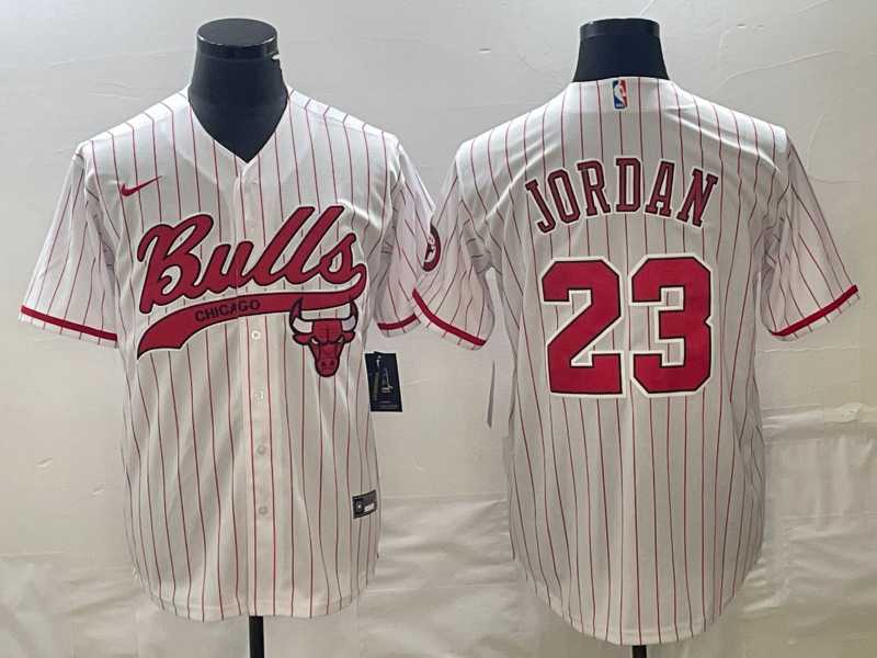 Mens Chicago Bulls #23 Michael Jordan White Pinstripe Cool Base Stitched Baseball Jersey